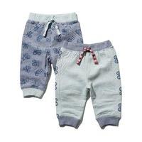 Baby boy cotton rich blue full length truck print stretch waist cuffed ankle joggers two pack - Navy