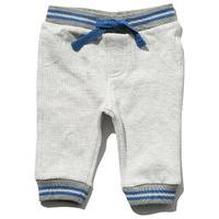 Baby boy red stripe rib trim pull on navy tie front pure cotton blend joggers - Grey Marl