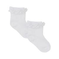 Baby girl cotton rich white broderie anglaise trim ankle socks - White