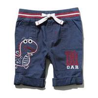 Baby boy 100% cotton navy stretch waistband dino applique initial design roll up trousers - Navy