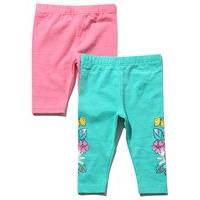 baby girl full length stretch waistband plain pink and floral print tu ...