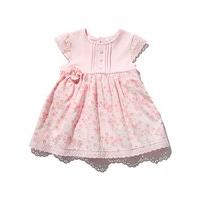 Baby girl short sleeve broderie anglaise trim floral print summer cotton skater dress - Light Pink