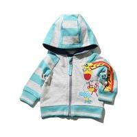 Baby boy cotton rich grey marl blue stipe long sleeve giraffe applique hooded zip through sweater - Grey Marl
