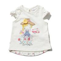 Baby girl white short sleeve bow and girl applique slogan broderie anglaise panel top - Cream