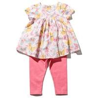 Baby girl pink short sleeve smock style top butterfly print top and pull on leggings set - Pink