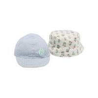 Baby boy white and blue marl cotton rich cactus print cap and bucket hat two pack - Multicolour