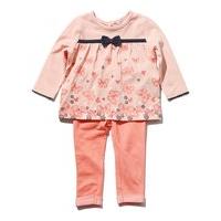 Baby girl Pink long sleeve butterfly print bow applique top and full length turn up leggings set - Pink