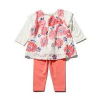 Baby girl Pink pull on full length leggings and poppy print lace overlay top outfit set - Pink