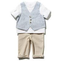 Baby boy short sleeve grandad collar shirt waistcoat and chino trouser oufit set - White