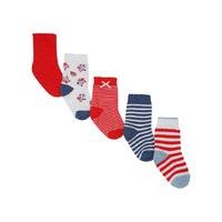 Baby girl stripe and floral patterned bow applique everyday cotton rich socks five pack - Multicolour