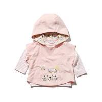 Baby Girl Cotton Rich Long Sleeve Striped T-shirt And Hooded Cape Top With Cat Design Two Piece Set - Pink