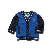 baby boy colour block blue stripe trim tipped knitted dinosaur embroid ...