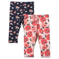 Baby girl multicolour full length pull on flower print cotton rich light stretch leggings two pack - Pink