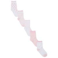 Baby girl pink and white heart stripe and spot pattern cotton rich ankle socks five pack - White