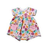 Baby girl cotton rich short sleeve multi-coloured floral print front pocket smock dress - White