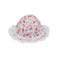 Baby girl 100% cotton pink and lemon butterfly print broderie anglaise frill sun hat - Multicolour