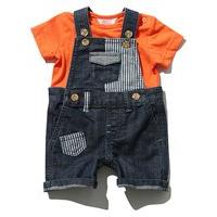 Baby boy cotton blend blue denim stripe patch bibshort dungarees and short sleeve Tangerine t-shirt set - Denim