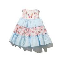 Baby girl cotton rich sleeveless butterfly print dobby textured sequin butterfly tiered dress - Light Blue