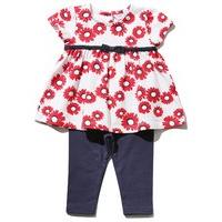 Baby girl cotton rich red short sleeve daisy print smock top and navy leggings set - Red