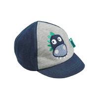 Baby boy navy denim grey marl dinosaur applique stretch back strap cap - Denim