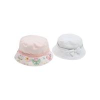 Baby girl 100% cotton bucket butterfly print trim and bow bucket style sun hats two pack - Multicolour