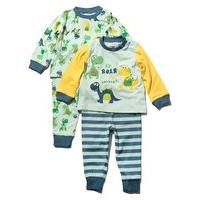 Baby boy long sleeve pull on dinosaur slogan print tops and full length bottom pyjama sets two pac - Multicolour