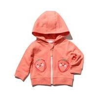 baby girl bright hooded zip down soft jersey strawberry pocket sweater top - Pink