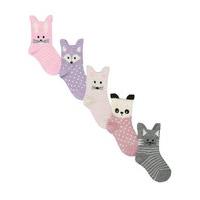 Baby girl cotton rich stretch assorted animal stripe spot novelty ankle socks five pack - Multicolour