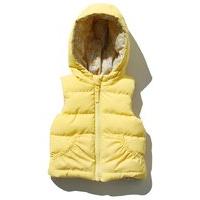 Baby girl sleeveless bright yellow reversible floral print padded hooded zip down gilet jacket - Yellow