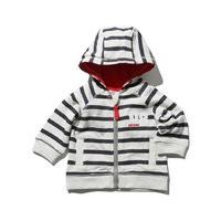 Baby boys grey marl long sleeve red lined hooded slogan badge zip through hoody - Navy