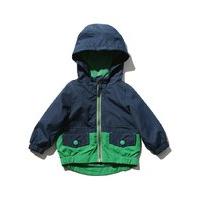 Baby boys navy and green colour block design hooded long sleeve zip through pocket rain mac jacket - Navy