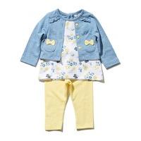 Baby girl blue mock cardigan floral print long sleeve top with matching lemon leggings set - Blue