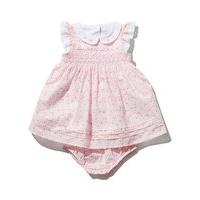Baby girl cotton rich pink smock front floral print peter pan collar dress and knickers set - Pink