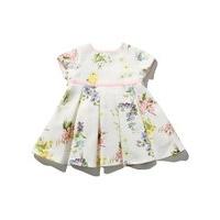 baby girl short sleeve sweetpea floral printed pleat front pink waistband summer dress - Cream