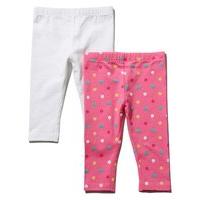 Baby girl cotton stretch fabric pink spot pattern and plain white full length leggings two pack - Pink