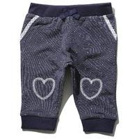 Baby girl navy spot print stretch waistband heart knee patch lace trim pocket cuffed ankle joggers - Navy