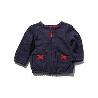 Baby girl cotton blend long sleeve navy love heart jacquard red bow applique sweat bomber jacket - Navy