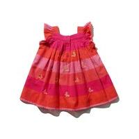 Baby girl 100% cotton frill short sleeve pink stripe pattern butterfly appliques button front dress - Pink