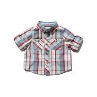 Baby boy 100% cotton blue and red check pattern roll up long sleeve button down shirt - Blue
