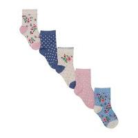 Baby girl cotton rich assorted floral spot design scalloped edge ankle socks five pack - Multicolour