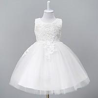 Ball Gown Knee-length Flower Girl Dress - Organza Jewel with Lace