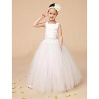 Ball Gown Floor-length Flower Girl Dress - Tulle Sleeveless Square with