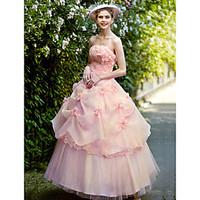 Ball Gown Princess Wedding Dress Wedding Dress in Color Floor-length Strapless Organza with Appliques Pearl Flower