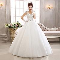 Ball Gown Wedding Dress Sparkle Shine Floor-length Straps Lace Tulle with Appliques Beading