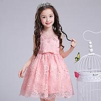 Ball Gown Short / Mini Flower Girl Dress - Cotton Lace Jewel with Bow(s) Crystal Detailing Flower(s) Sash / Ribbon