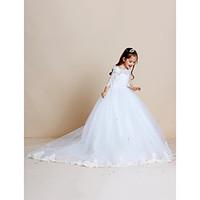 ball gown sweep brush train flower girl dress lace tulle off the shoul ...