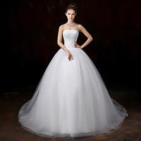 Ball Gown Wedding Dress - Classic Timeless Vintage Inspired Court Train Strapless Lace Tulle with Appliques