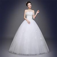 Ball Gown Wedding Dress Sparkle Shine Floor-length Strapless Satin Tulle with Appliques