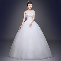 Ball Gown Wedding Dress Sparkle Shine Floor-length Scoop Satin Tulle with Appliques