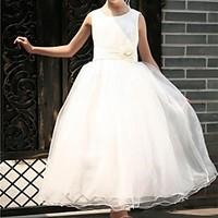 Ball Gown / Princess Tea-length Flower Girl Dress - Satin / Tulle Sleeveless Scoop with